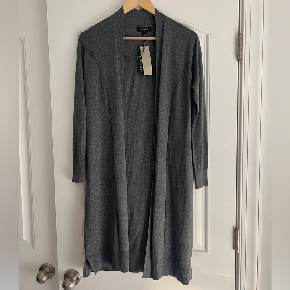 Banana Republic Charcoal Open Front Silk Duster Cardigan